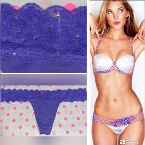 New Victoria’s Secret PINK thong Floral Lace Thong Panty PINK bling lace panties